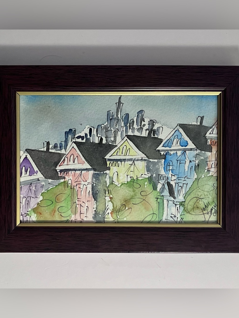 VICTORIAN PAINTED LADIES Pen & Watercolor / SAN FRANCISCO / 4x6 Inches / SIGNED